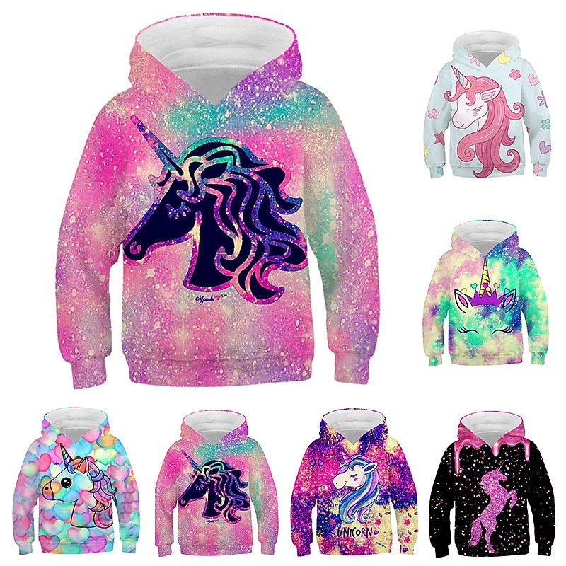 Kids Girls' Hoodie Animal Casual Long Sleeve Pocket Cute 7-13 Years Fall Multicolor Black Pink