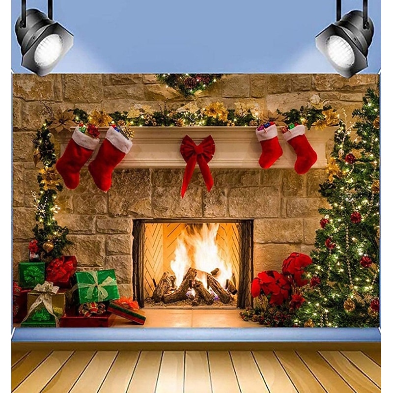 Christmas Decorations Santa Claus Xmas Large Wall Tapestry Art Decor Blanket Photo Background Backdrop Curtain Picnic Tablecloth Hanging Home Bedroom Living Room Dorm 3D Fireplace Tree Gift Polyester