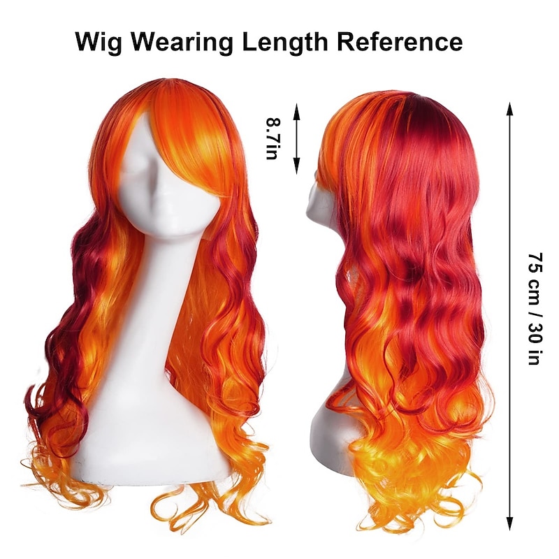 Christmas Party wigs 30 Inch Gradient Orange Yellow Wigs Colorful Long Curly Wavy Wigs Hair Heat Resistant Spiral Costume Wigs Anime Fashion Halloween Christmas Cosplay Party2
