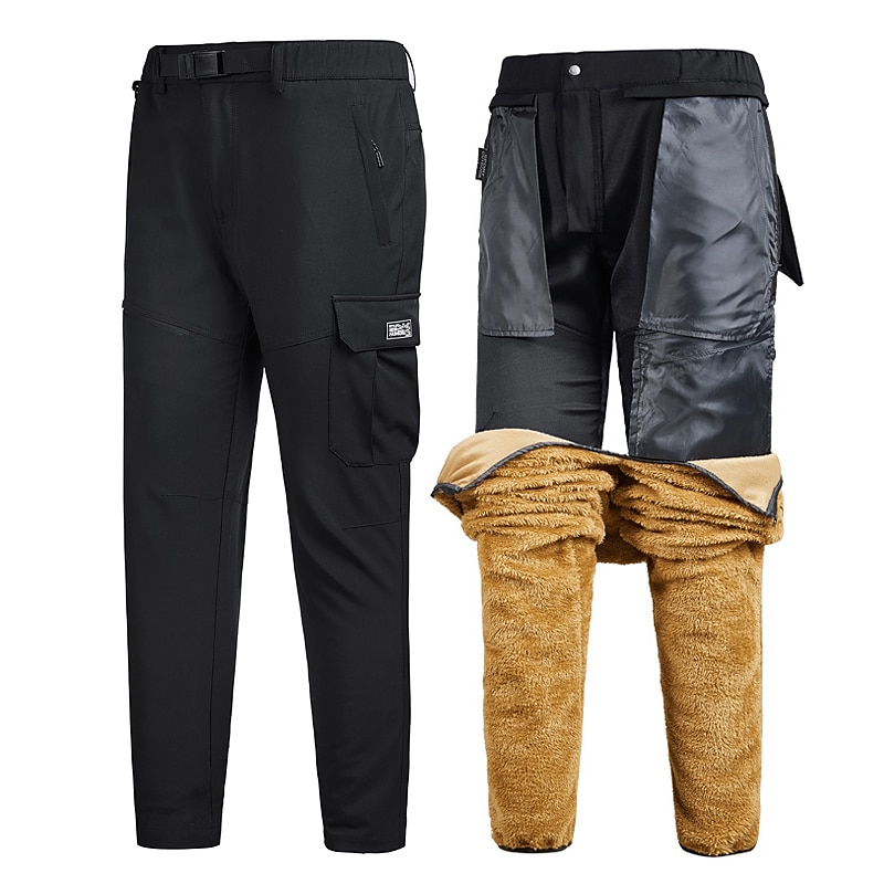 Men's Waterproof Hiking Pants Fleece Lined Pants Softshell Pants Winter Outdoor Regular Fit Thermal Warm Fleece Lining Detachable Fleece Lightweight Pants / Trousers Bottoms Dark Grey Black / Orange3