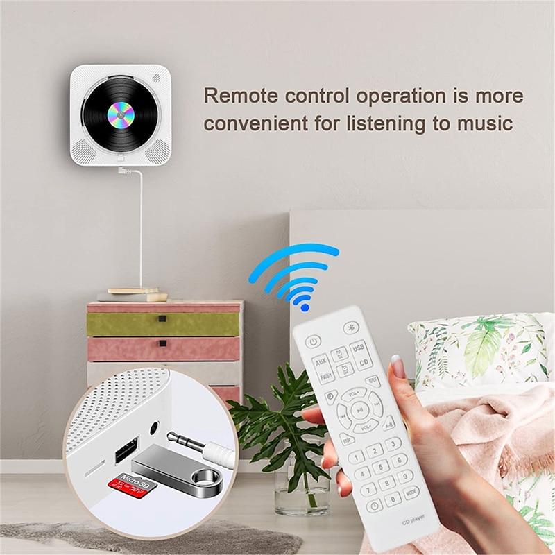 2023 New Upgrade Bluetooth CD Player with Dust Protection and LED Screen 3.5 mm AUX Socket with Remote Control Home Audio FM Radio USB MP3 Music Player3