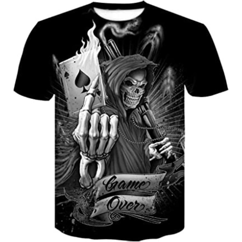 Men's Graphic Skull 3D T Shirt Halloween Shirt Short Sleeve T shirt 3D Print Round Neck Shirt Casual Daily Black Blue Light Grey Summer Clothing Apparel Plus Size S M L XL 2XL 3XL M4