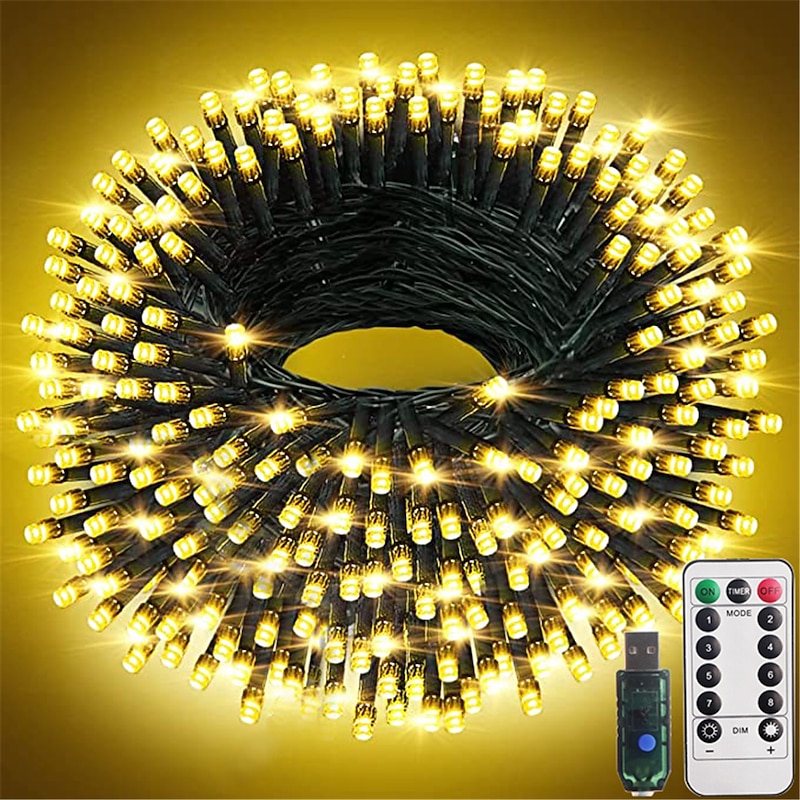 Christmas Lights Fairy String Lights Indoor Outdoor USB with Remote Control 10m 20m Dark Green Wire String Lights 100/200 LEDs 17Key Remote Controller  Cluster Lights Holiday Lights USB Holiday Wedding  Christmas Tree Decorative Lamp USB Powered 1 set2