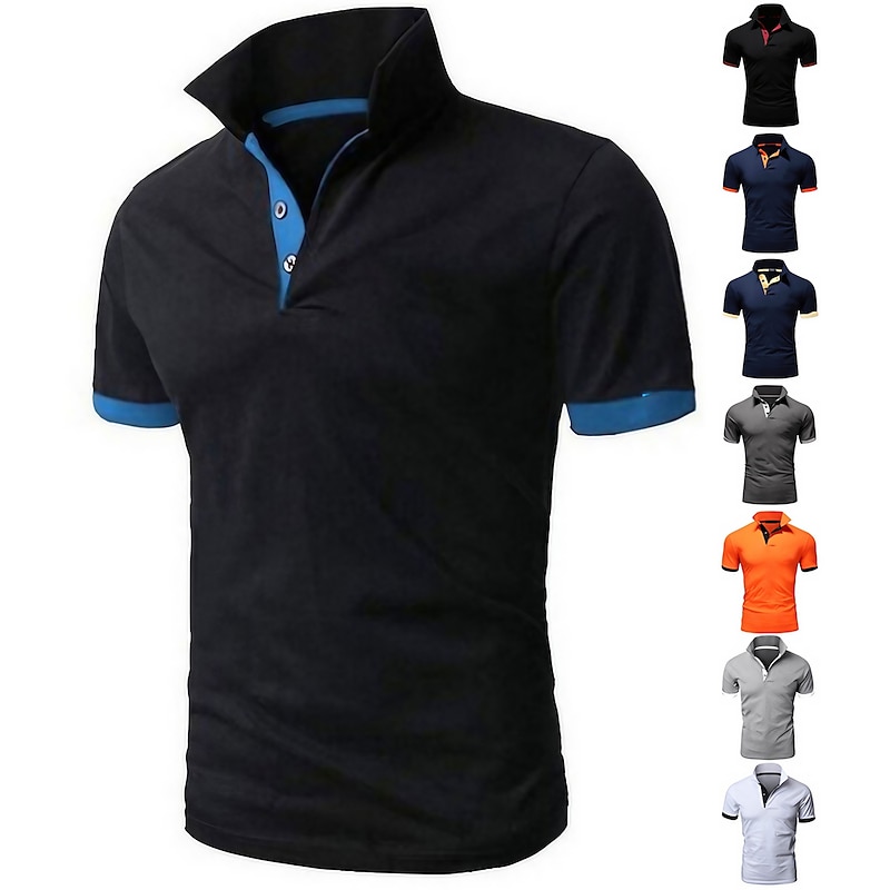 Men's Polo Shirt Golf Shirt Outdoor Casual Polo Collar Short Sleeve Classic Color Block Button Front Button-Down Summer Regular Fit Golden yellow Black / Red Black White Yellow Pink Polo Shirt2