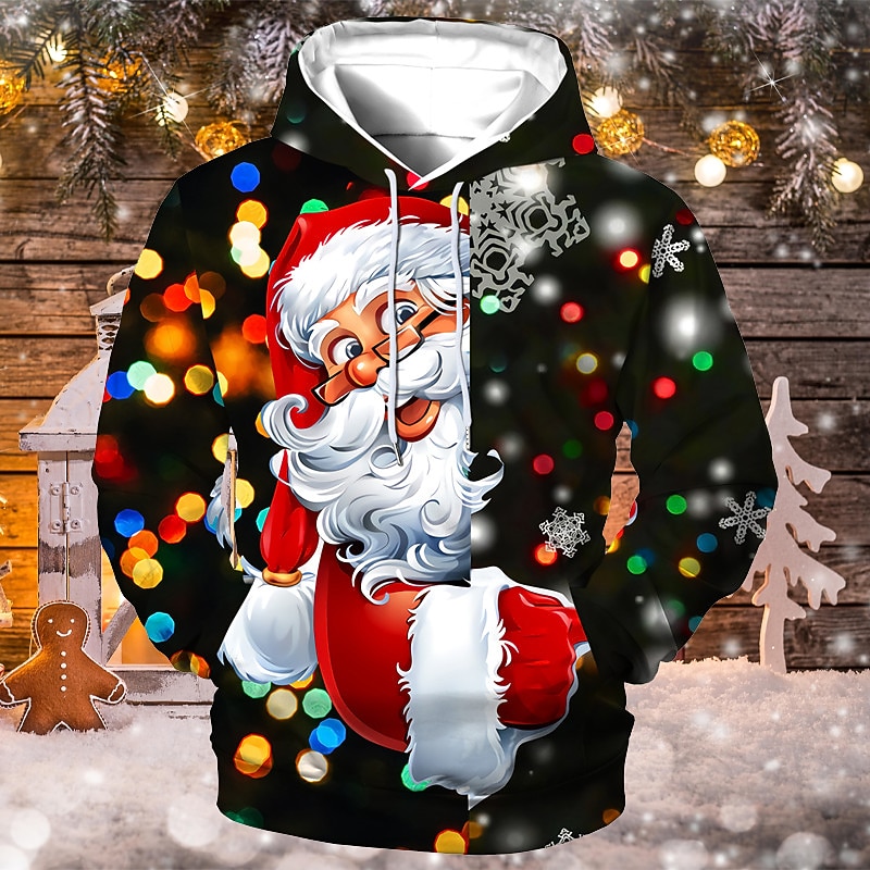 Christmas Men's Santa Claus 3D Hoodies Unisex Pullover Custom Print Black White Yellow Red Hooded Santa Claus Graphic Prints Print Daily Sports 3D Print Designer Casual Big and Tall Spring &  Fall