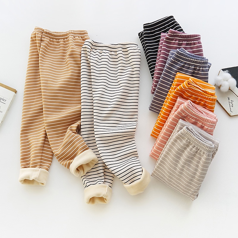Kids Boys Pants Trousers Stripe Keep Warm Pants Casual Cotton Basic Blue Grey Black White Mid Waist