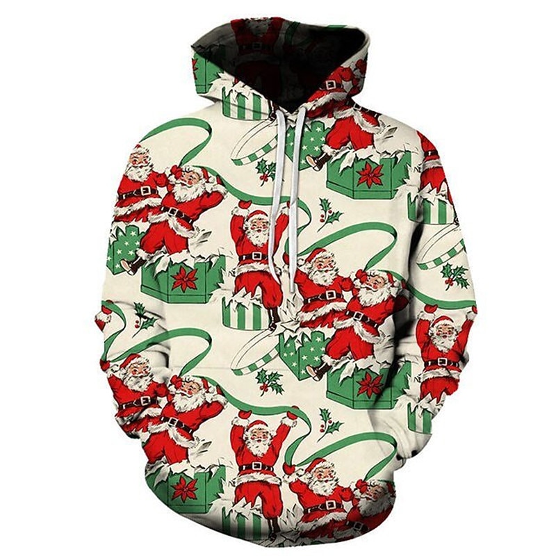 Christmas Men's Funny Christmas 3D Hoodies Pullover Green / Red Green Black Red Navy Blue Hooded Graphic Prints Beer Ugly  Print Daily Sports 3D Print3