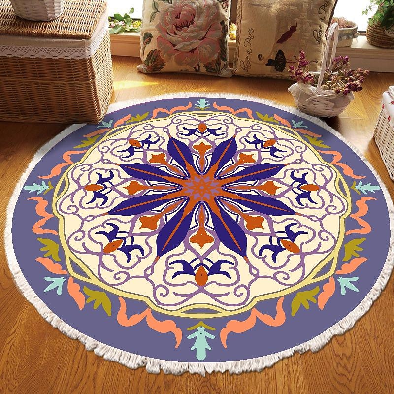 Mandala Tassel Round Carpet Area Rug Ethnic Style Room Living Room Bedroom Coffee Table Floor Mat3