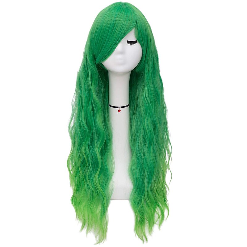 Green Wigs for Women Long Curly Wavy Ombre Green Hair Wig with Bangs Natural Cute Synthetic Wigs for Party Wigs St.Patrick's Day Wigs4
