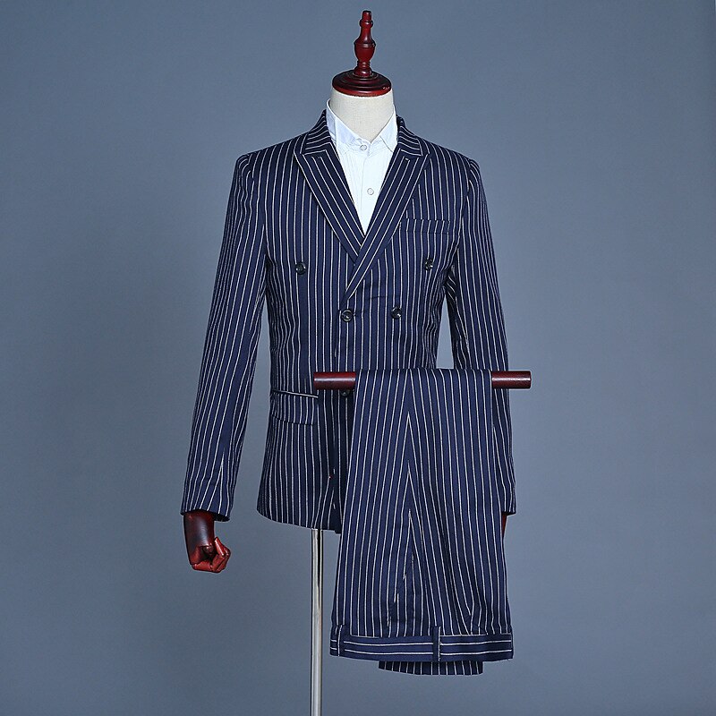 1920s Slim Fit Three Piece Suit Notch Lapel The Great Gatsby Gentleman Gangster Striped Fancy Dress Men's Christmas Carnival Masquerade Wedding Party Prom Adults' Coat Vest Pants