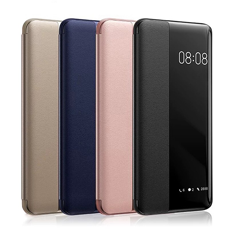 Mirror PU Leather Phone case For Huawei P40 P30 P20 Pro Lite Flip Protective Cover for Huawei Mate 40 30 20 Pro Lite Sleep wake View Clear View Standing Luxury Smart Mirror Flip Cover2