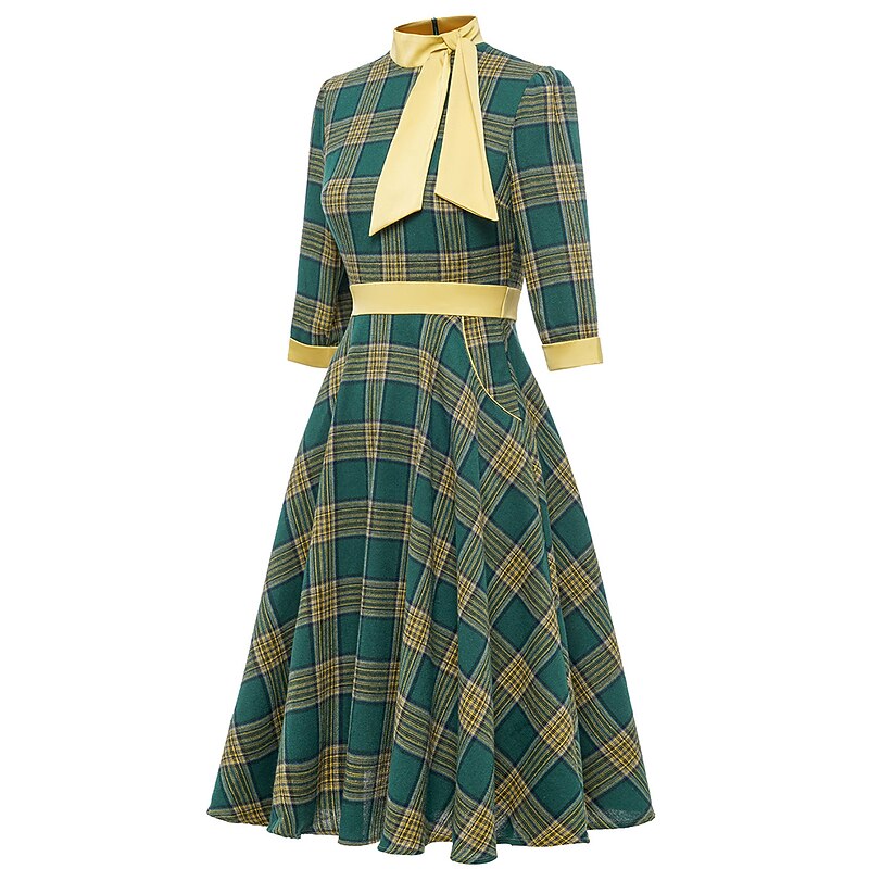 Retro Vintage 1950s Vacation Dress Flare Dress Women's Costume Vintage Cosplay Daily Wear 3/4 Length Sleeve Dress Carnival2