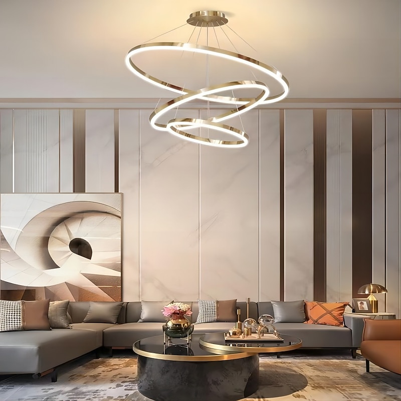LED Pendant Light Ring Circle Design 3 Rings 40/60/80cm Adjustable Acrylic Modern Chandeliers 3000K Modern Contemporary Style Kitchen Dining Home Bar Light 110-240V Warm White3