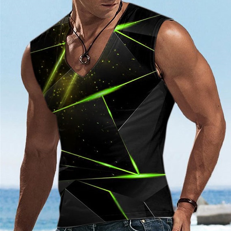 Men's Graphic Geometric Vest Top Sleeveless T shirt 3D Print V Neck Shirt Designer Casual Comfortable Vacation Daily Going out Yellow Blue Red Spring & Summer Clothing Apparel S M L XL 2XL 3XL2