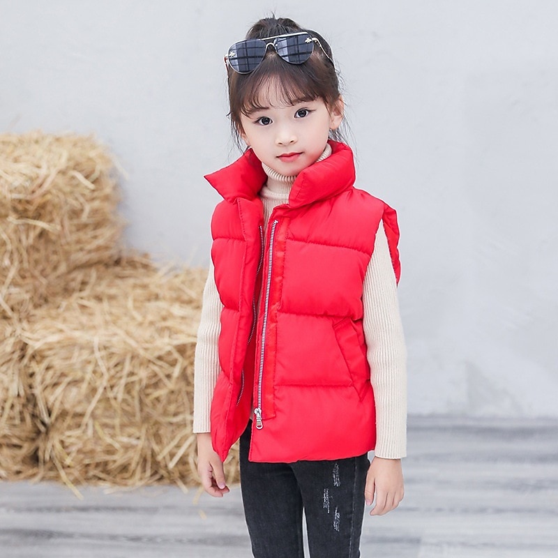 Kids Boys' Vest Coat Outerwear Solid Color Letter Sleeveless Coat Outdoor Cotton Fashion Daily Multicolor Black Pink Fall Winter 7-13 Years4