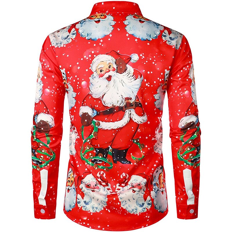 Christmas Men's Santa Claus Printed Shirts Shirts Santa Claus Graphic Prints Turndown White / Black Green Light Green Black / Red Red 3D Print Street Long Sleeve Button-Down Print Clothing Apparel3