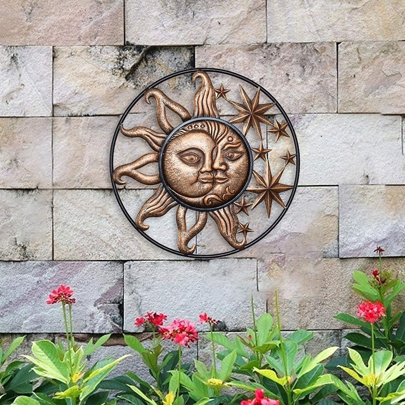 Wrought Iron Metal Wall Art Decoration Creative Sun Moon Star Sculptures Statue Wall Hanging Ornament for Home Garden4