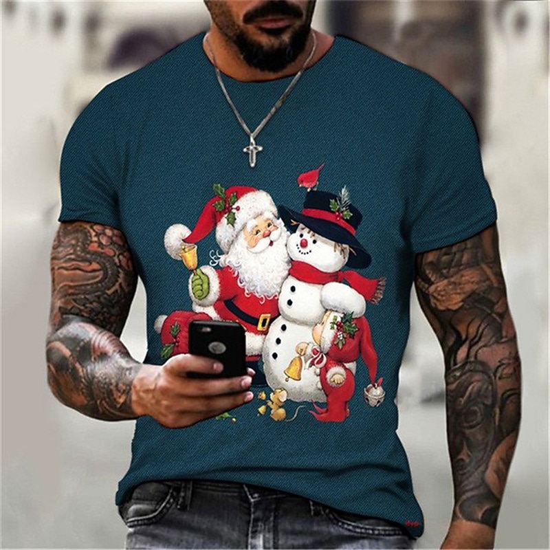 Christmas Men's Santa Claus 3D T-shirts Tee Santa Claus Graphic Prints Crew Neck Red / White Black Yellow Red Navy Blue 3D Print Outdoor Short Sleeve Print Clothing Apparel Polyester Designer Casual3