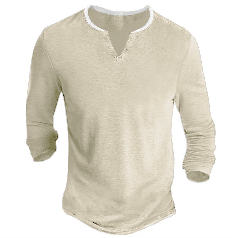 Men's Button T Shirt T Shirt Henley Shirt Long Sleeve Shirt Long Sleeve V Neck Spring &  Fall Plain Designer Basic Casual Street Sports Holiday Yellow Gray Top Tee for Men3