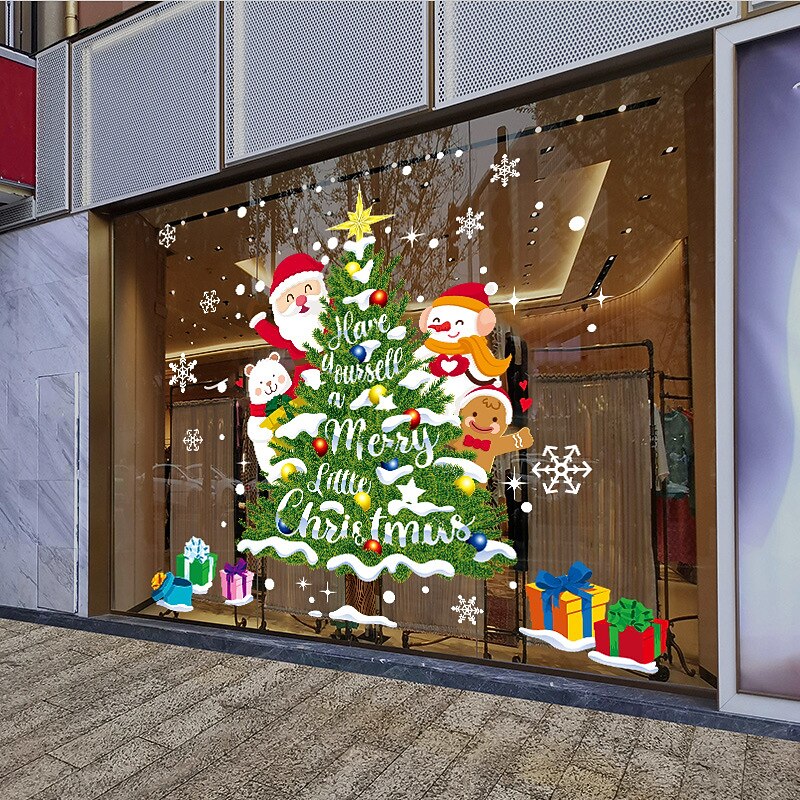 Large Double Side New year Merry Christmas Window Stickers  Christmas Decorations for Home Santa Wall Sticker Decals Xmas Party Navidad Decor Removable Shopping Mall Glass Window Decoration Stickers4
