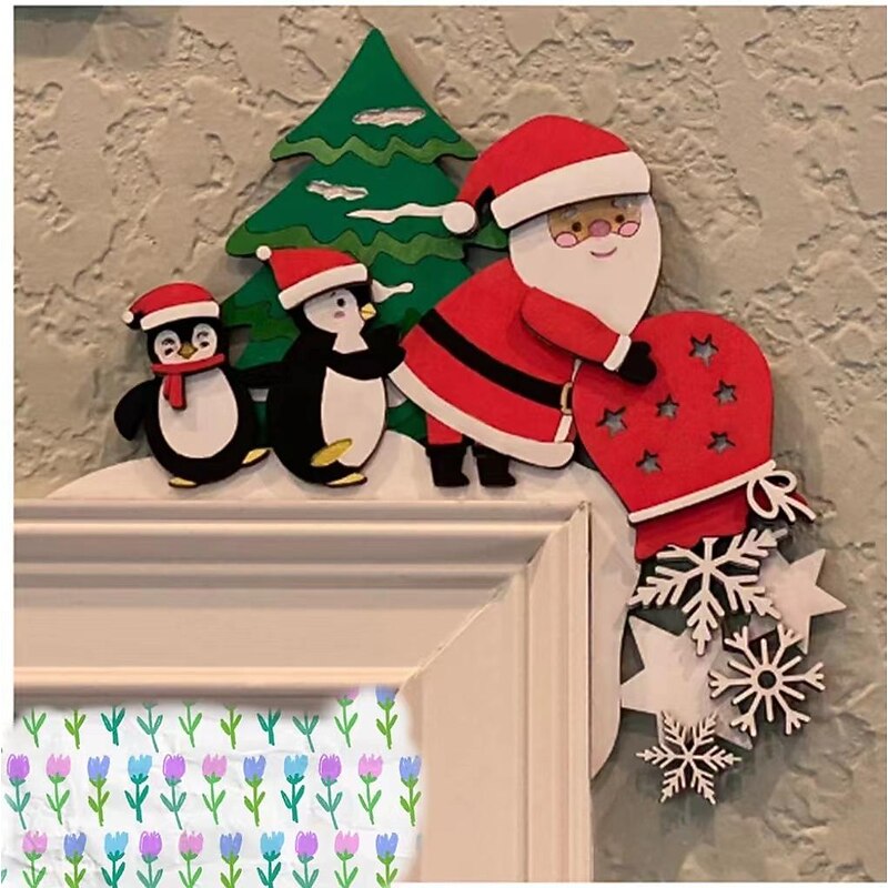 Christmas Door Frame Decorations Funny Wooden Corner Door Frame Ornaments Personalized Creativity Christmas Wooden Ornaments3