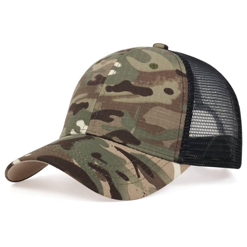 Men's Baseball Cap Trucker Hat Mesh Cap Netback Cap Green camouflage Black camouflage Hip Hop Streetwear Breathable