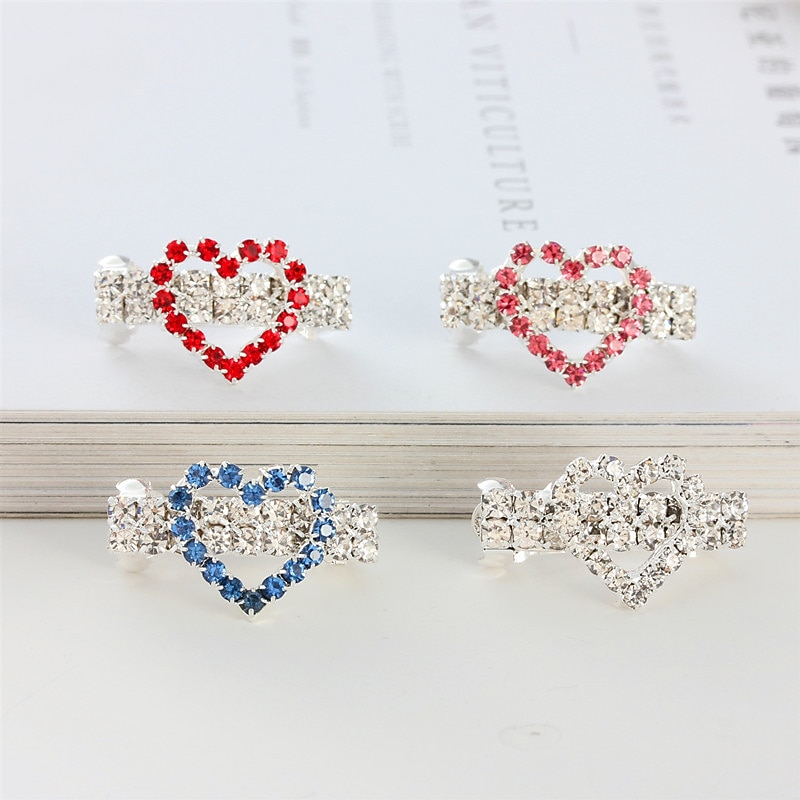 2 Pcs Flash Diamond Heart Hair Clip Pet Accessories Children's Hair Jewelry Girls' Headwear3