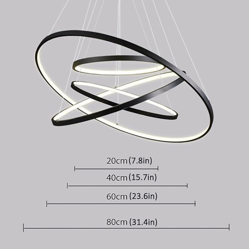 3-Light 80/60/40/20 cm LED Pendant Light Metal Acrylic Ring Circle Design Dimmable Painted Finishes Modern 90W/113W 3-Rings 4-Rings ONLY DIMMABLE WITH REMOTE CONTROL3