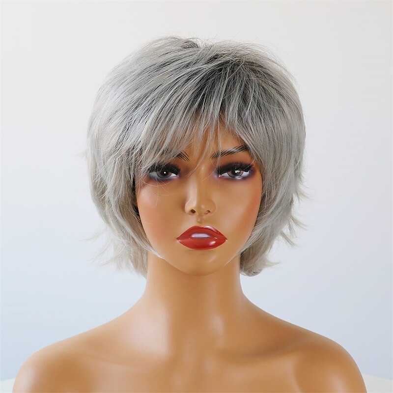 Short Wigs for White Women Gray Wig for White Women Pixie Cuts Wigs for Older Women Full Curly Hair for Daily (#1 56cm 22.05inch (Recommended for small head3