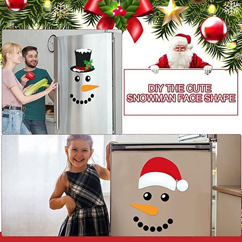 Merry Christmas Decorations Garage Door Decor Snowman Magnets Stickers Refrigerator Decal Snowman Face Garage Christmas Set Reflective Car Magnetic Stickers for Xmas Holiday Fridge Decor3