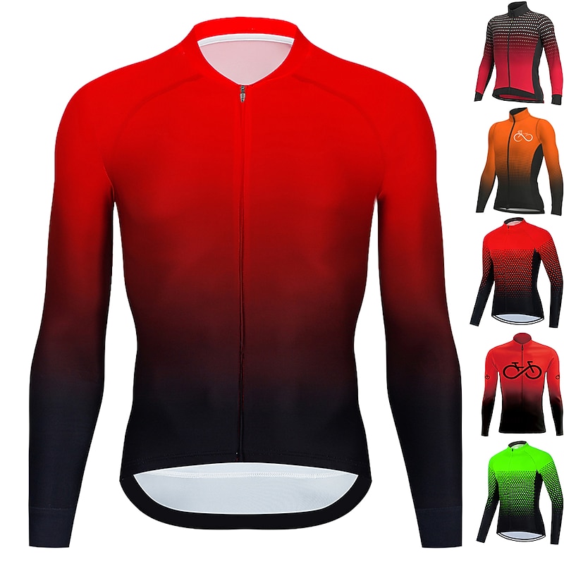 Men's Cycling Jersey Gradient Long Sleeve Bike Jersey Top with 3 Rear Pockets Mountain Bike MTB Road Bike Cycling Quick Dry Reflective Strips Back Pocket Moisture Wicking Sports Black / Orange Wine2