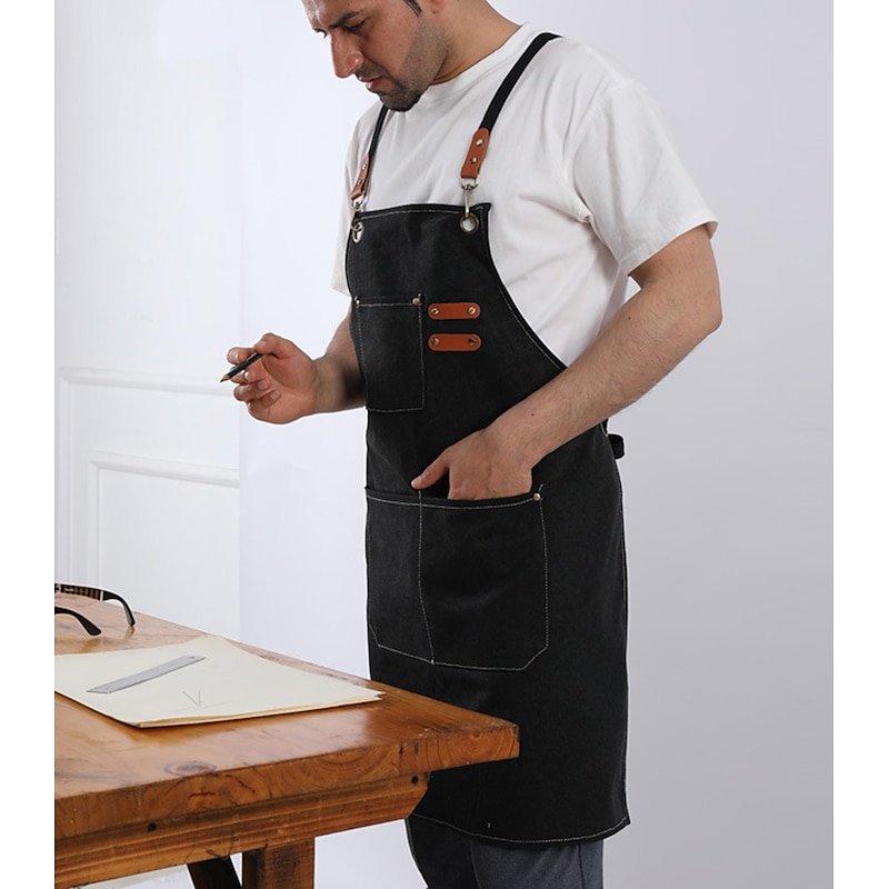 Chef Apron For Women and Men, Kitchen Cooking Apron, Personalised Gardening Apron with Pockets,Adjustable Strap For Carpenters, Mechanics, Painters4