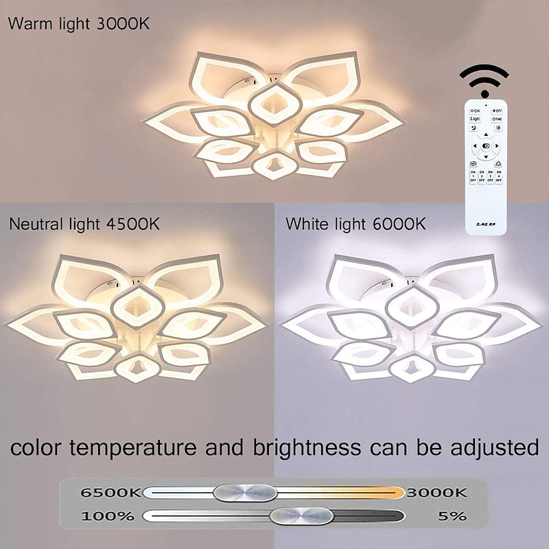 6/8/12/15 Heads LED Ceiling Light Lotus Design  Ceiling Lamp Modern Artistic Metal Acrylic Style Stepless Dimming Bedroom Painted Finish Lights 110-240V ONLY DIMMABLE WITH REMOTE CONTROL Flower Design3