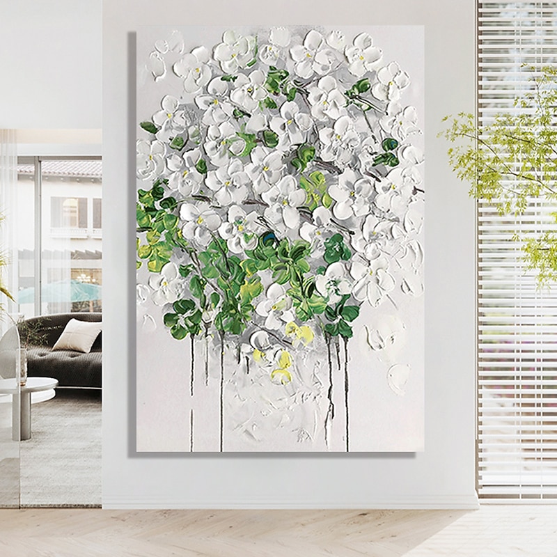 Handmade Oil Painting Hand Painted High Quality 3D Flowers Contemporary Modern Rolled Canvas (No Frame)