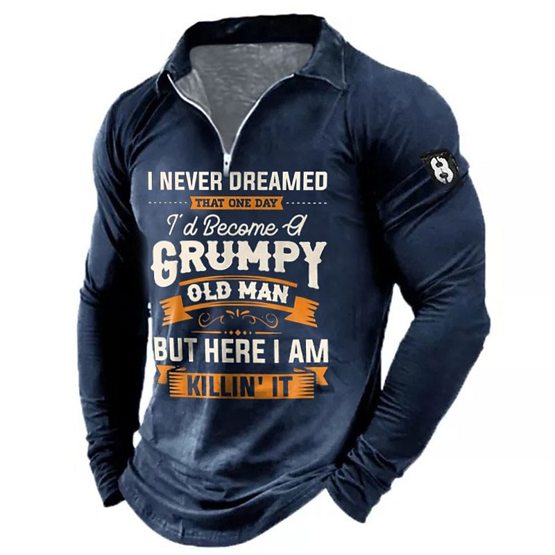 Men's Funny Zip Polo Shirts Golf Shirt Long Sleeve Polo Shirts Collared Shirts Vintage Casual Streetwear Festival Wear Party Outfits 3D Print Quarter Zip Polo Black Red Blue