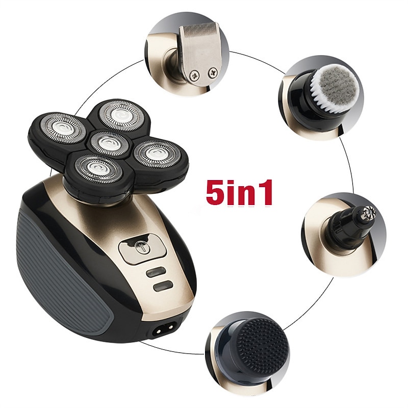 5 In 1 4D Men's Rechargeable Bald Head Electric Shaver 5 Floating Heads Beard Nose Ear Hair Trimmer Razor Clipper Facial Brush