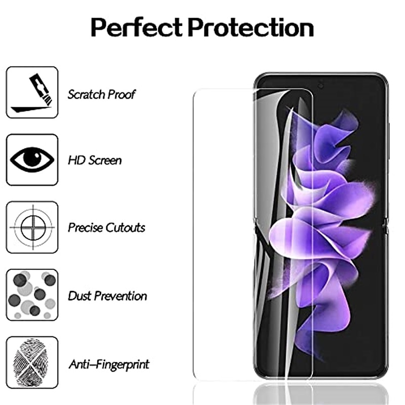 1 Set Screen Protector + Camera Lens Protector Back Screen Protector For Samsung Galaxy Z Flip 7 Z Flip 6 Z Flip 5 Z Flip 4 Z Flip 3 Tempered Glass TPU Hydrogel 9H Hardness Anti-Fingerprint High2