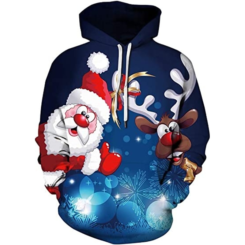 Christmas Men's Santa Claus 3D Hoodies Unisex Pullover Wine Red Custom Print Black White Red Hooded Santa Claus Graphic Prints Print Daily Sports 3D Print Designer Casual Big and Tall Spring &  Fall3