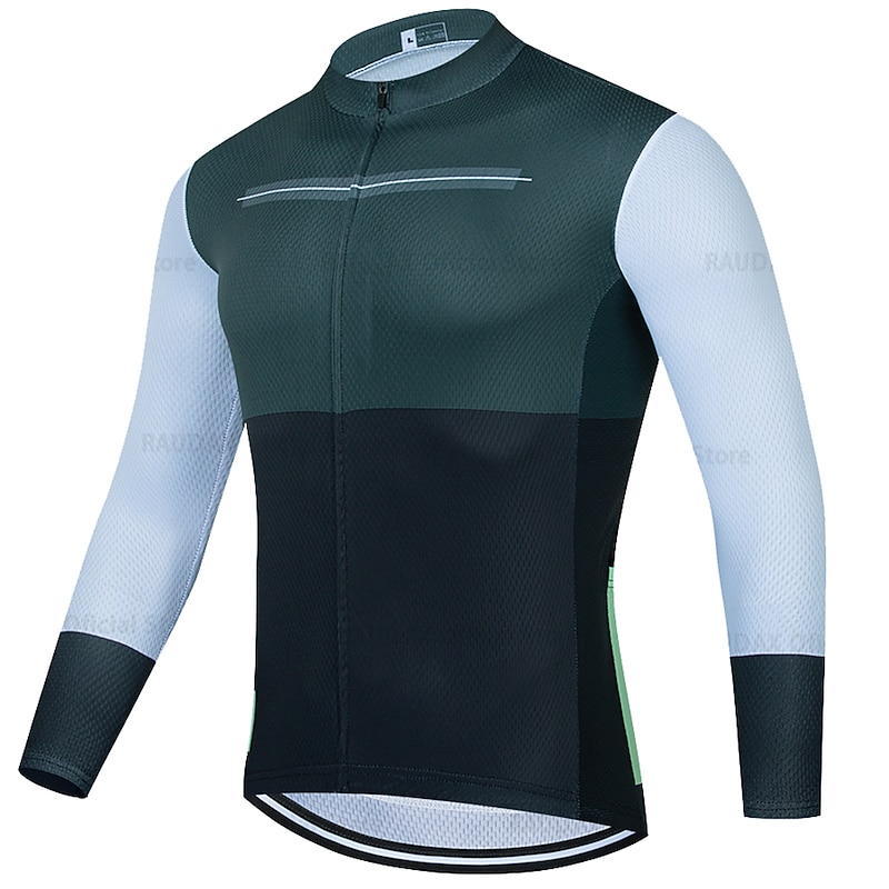 Men's Cycling Jersey Color Block Long Sleeve Bike Jersey Top with 3 Rear Pockets Mountain Bike MTB Road Bike Cycling Quick Dry Reflective Strips Back Pocket Moisture Wicking Sports Black White Yellow4