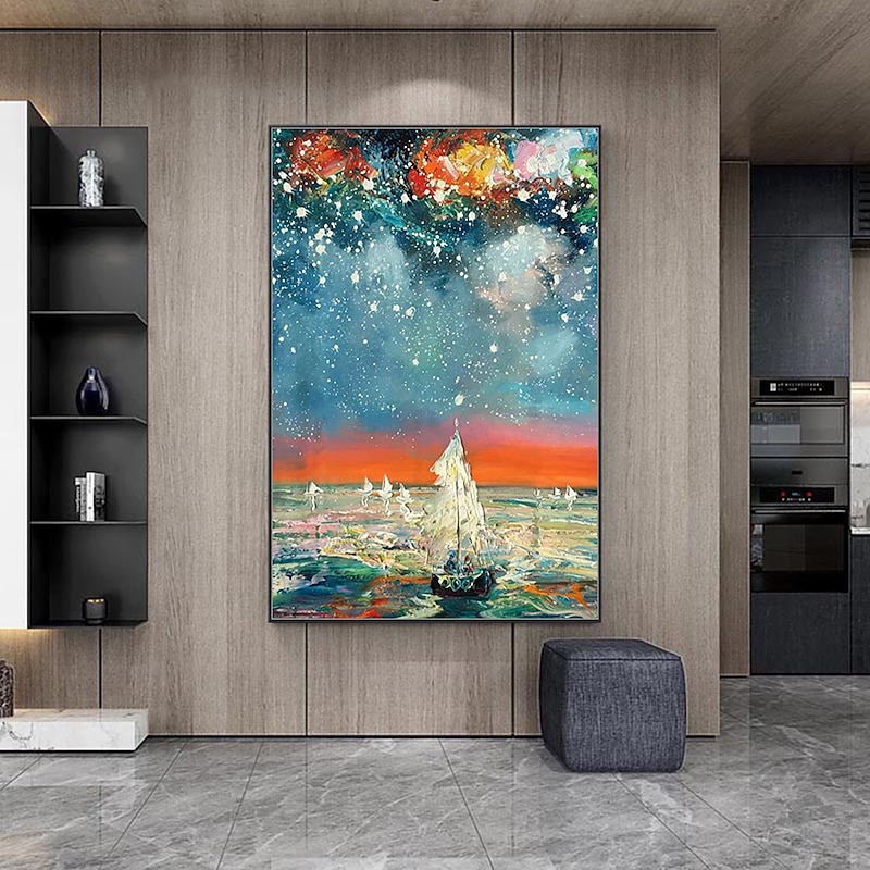 Mintura Handmade Stars Landscape Oil Paintings On Canvas Wall Art Decoration Modern Abstract Picture For Home Decor Rolled Frameless Unstretched Painting 6