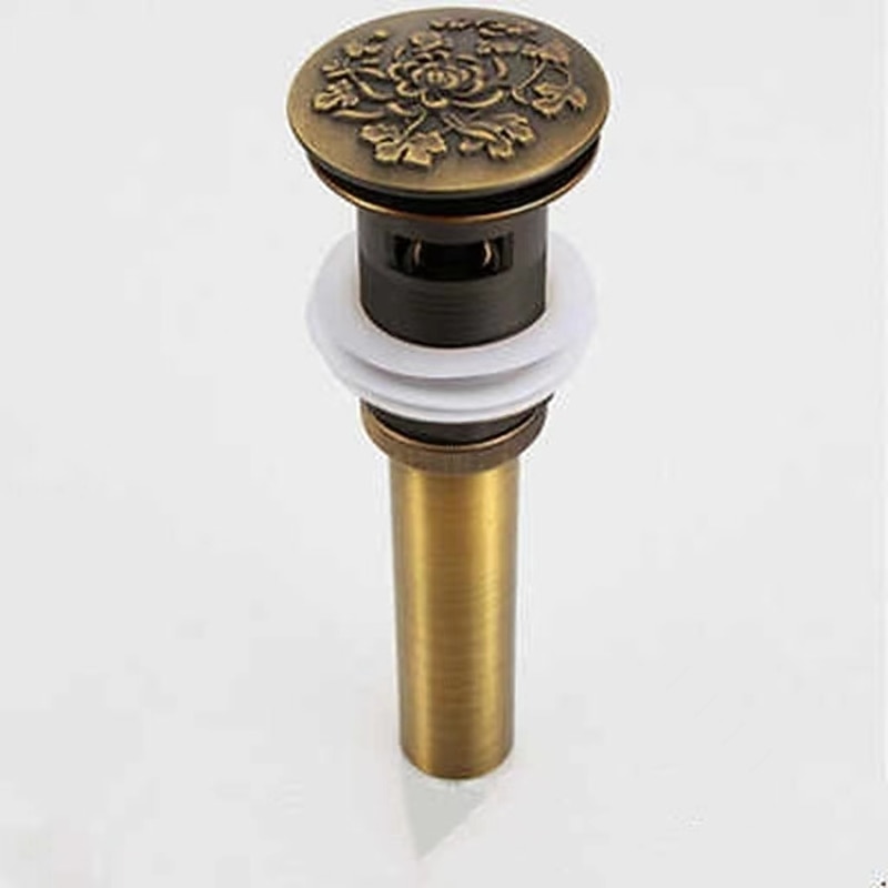 Brass Pop Up Sink Drain Stopper with Overflow Bathroom Faucet Vessel Vanity Sink Drainer Antique Brass3