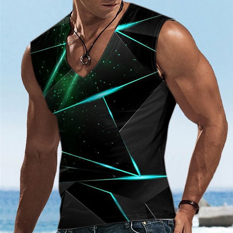 Men's Graphic Geometric Vest Top Sleeveless T shirt 3D Print V Neck Shirt Designer Casual Comfortable Vacation Daily Going out Yellow Blue Red Spring & Summer Clothing Apparel S M L XL 2XL 3XL3