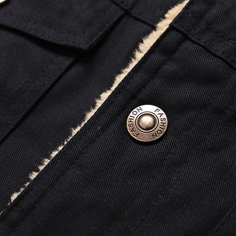 Men's Winter Coat Winter Jacket Fleece Jacket Work Jacket Daily Wear Vacation Warm Pocket Button-Down Winter Solid / Plain Color Comfort Leisure Turndown Dark-Gray Black Dark Blue Military Green4