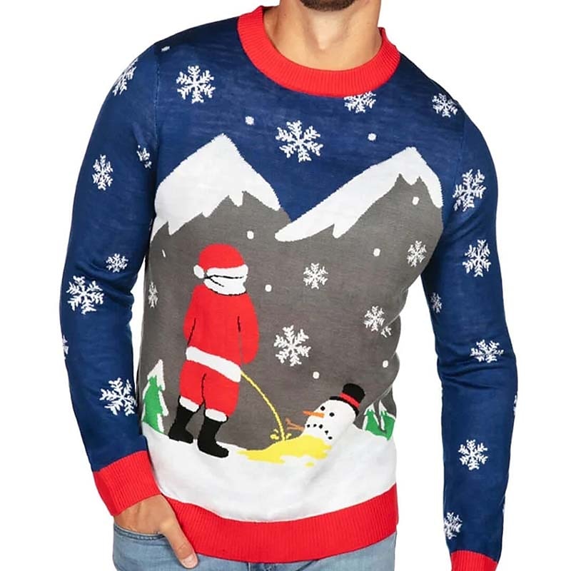 Ugly Christmas Sweater Men's Funny Sweaters Keep Warm Modern Contemporary Santa Claus Pullover Jumper Knitted New Years Eve Sweater Work Daily Wear Long Sleeve Crew Neck Fall & Winter Black3