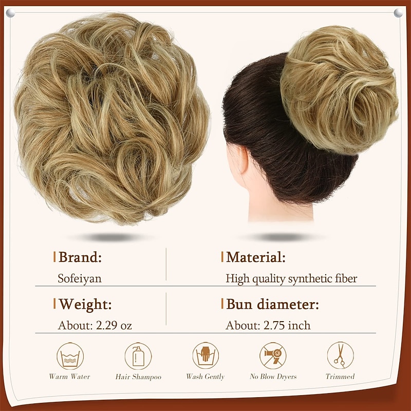 Sofeiyan Claw Clip Messy Bun Hair Piece Wavy Curly Hair Bun Clip in Claw Chignon Ponytail Hairpieces Synthetic Tousled Updo Hair Extensions Scrunchie Hairpiece for Women2
