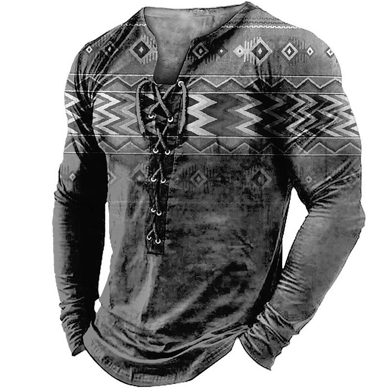 Mens Graphic Shirt Tee Collar Green Blue Coffee Gray 3D Print Outdoor Street Long Sleeve Lace Up Clothing Apparel Boho Designer Casual Native American Cotton4