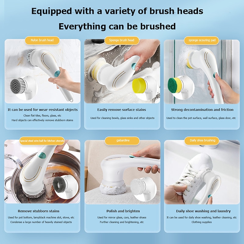 5 In 1 Electric Cleaning Brush Bathroom Kitchen Wash Brush USB Handheld Bathtub Sink Brush Automatic Window Cleaning Brush Tool4