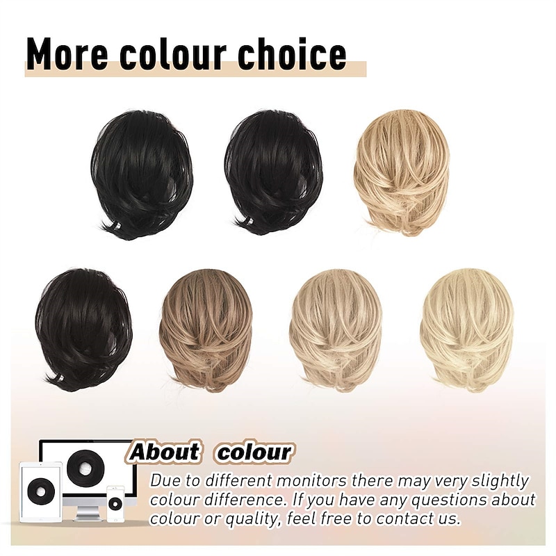 Hair Bun Ponytail Extension Straight Synthetic Hairpiece Fully Short Ponytail Bun Extensions Hair Accessories Elastic Easy Scrunchie for Women Light Golden Brown mix Pale Golden Blonde)3