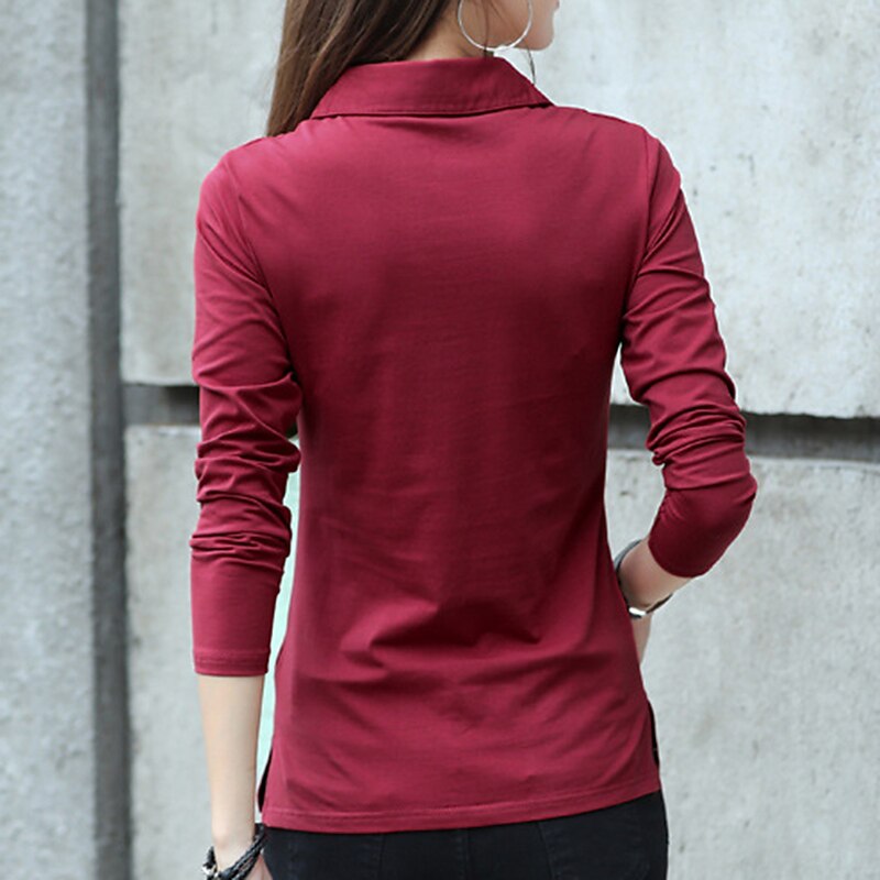 Women's Polo Shirts Plain Sports Cute Basic Long Sleeve Shirt Collar Regular Tops Casual Sports Buttons Black White Wine Green Khaki Spring Fall3