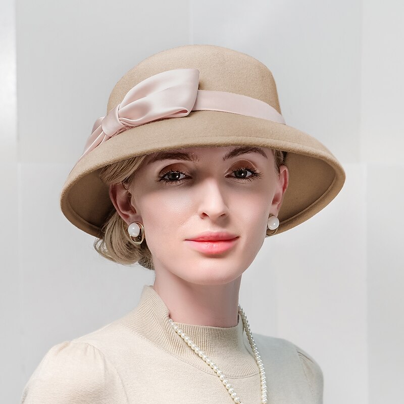 Elegant Vintage Inspired 100% Wool Hats with Satin Bow 1PC Special Occasion / Holiday Headpiece